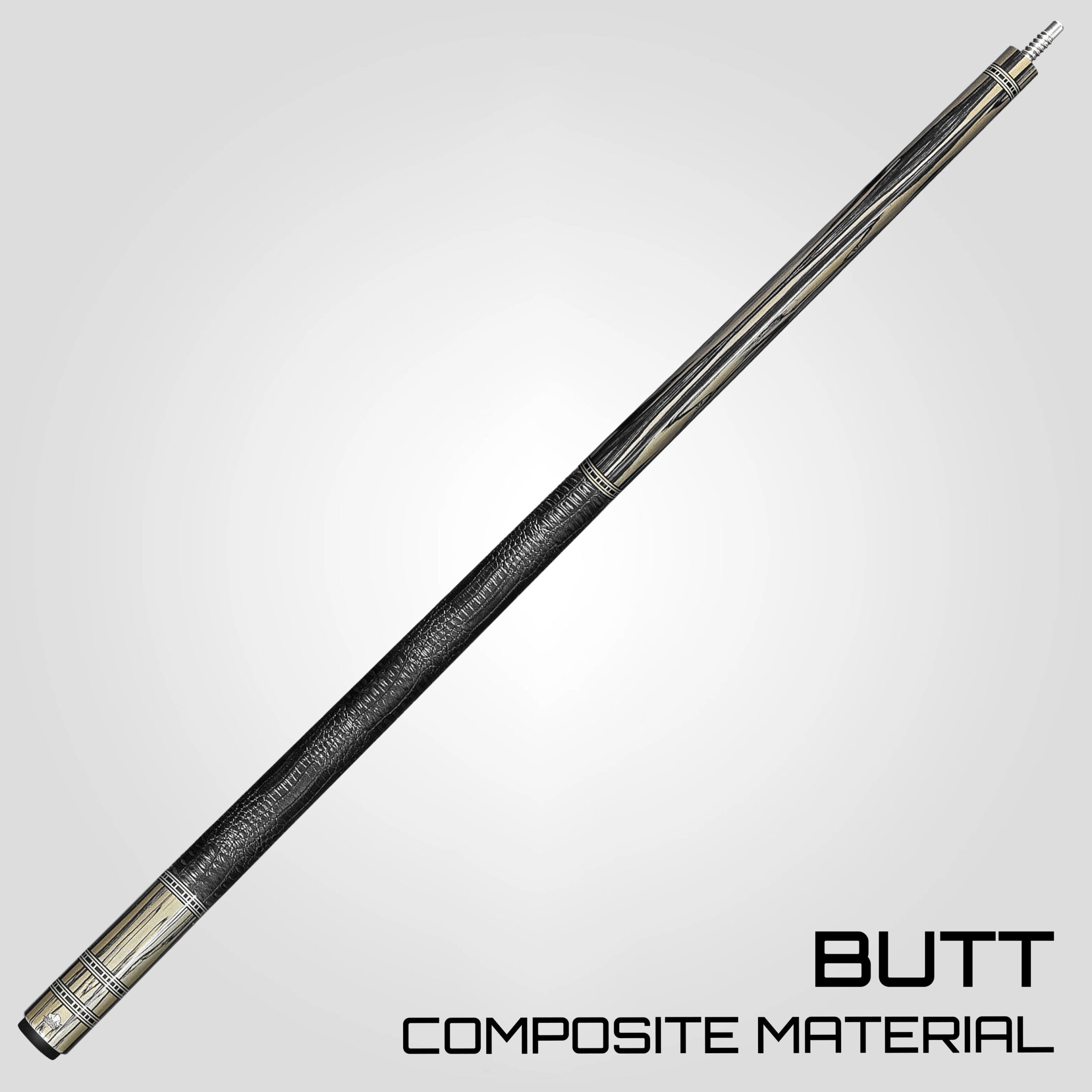 Rhino RETRÔ Pool Cue - Pale Moon Ebony - Crocodile Embossed Microfiber Leather Wrap - Arjumany