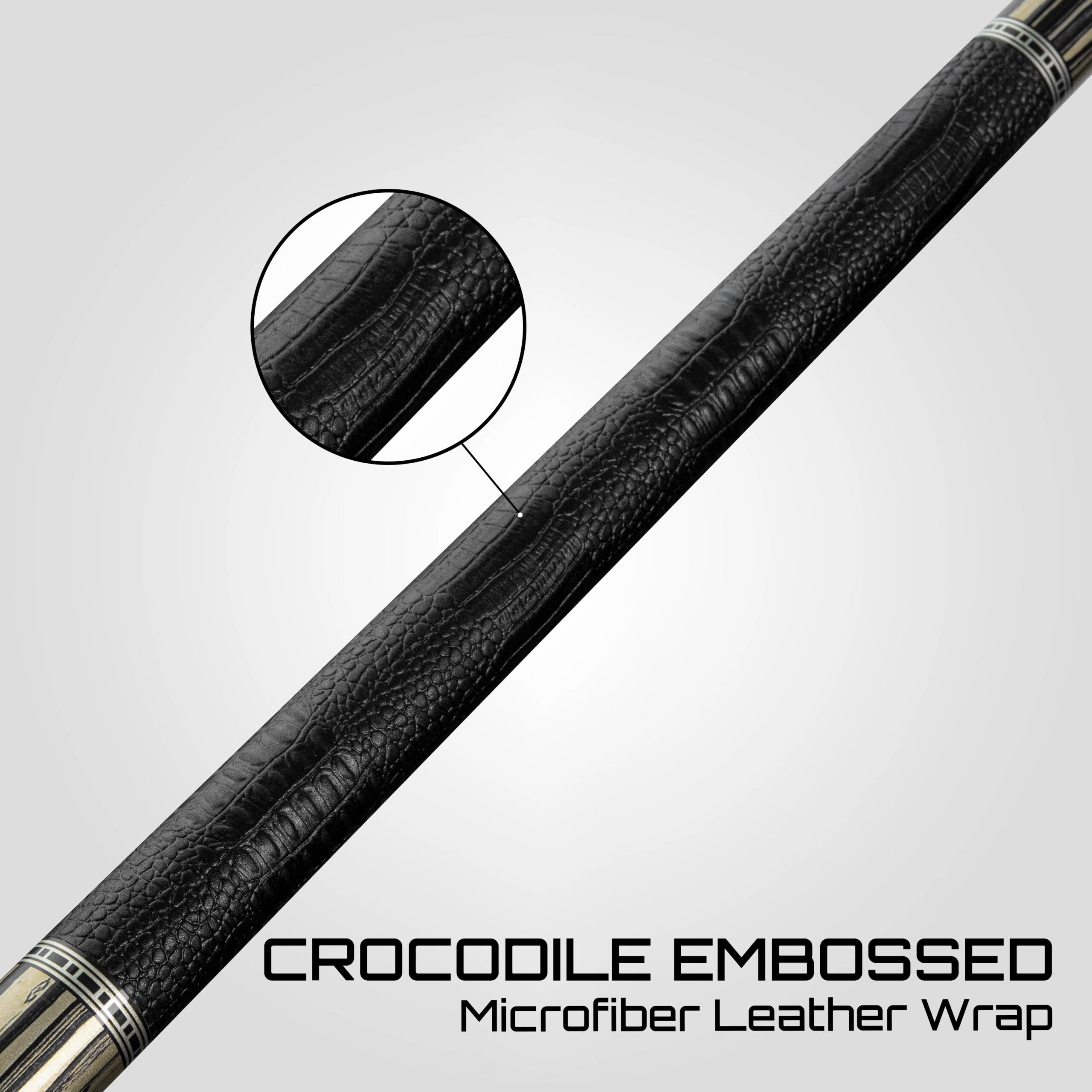 Rhino RETRÔ Pool Cue - Pale Moon Ebony - Crocodile Embossed Microfiber Leather Wrap - Arjumany