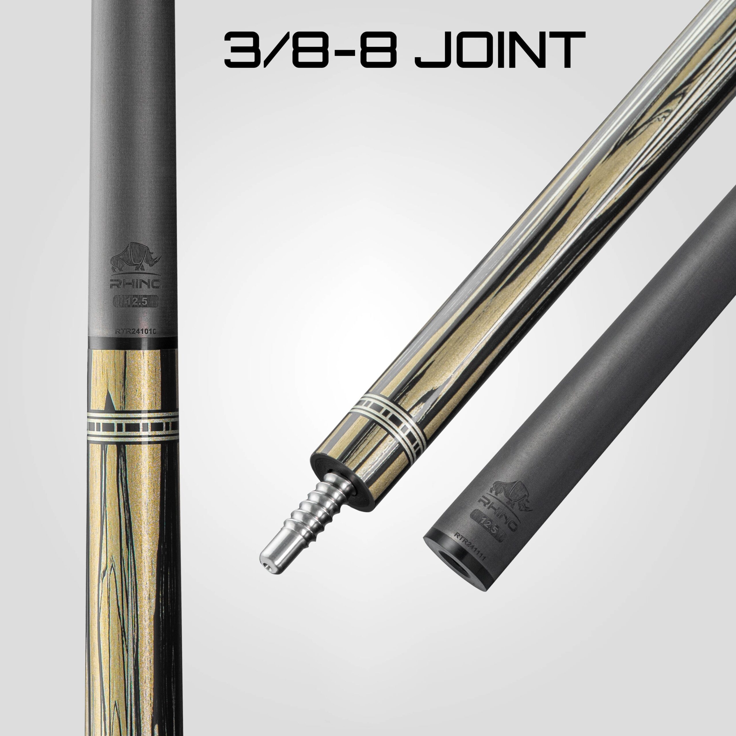 Rhino RETRÔ Pool Cue - Pale Moon Ebony - Lizard Embossed Microfiber Leather Wrap & Point - Arjumany