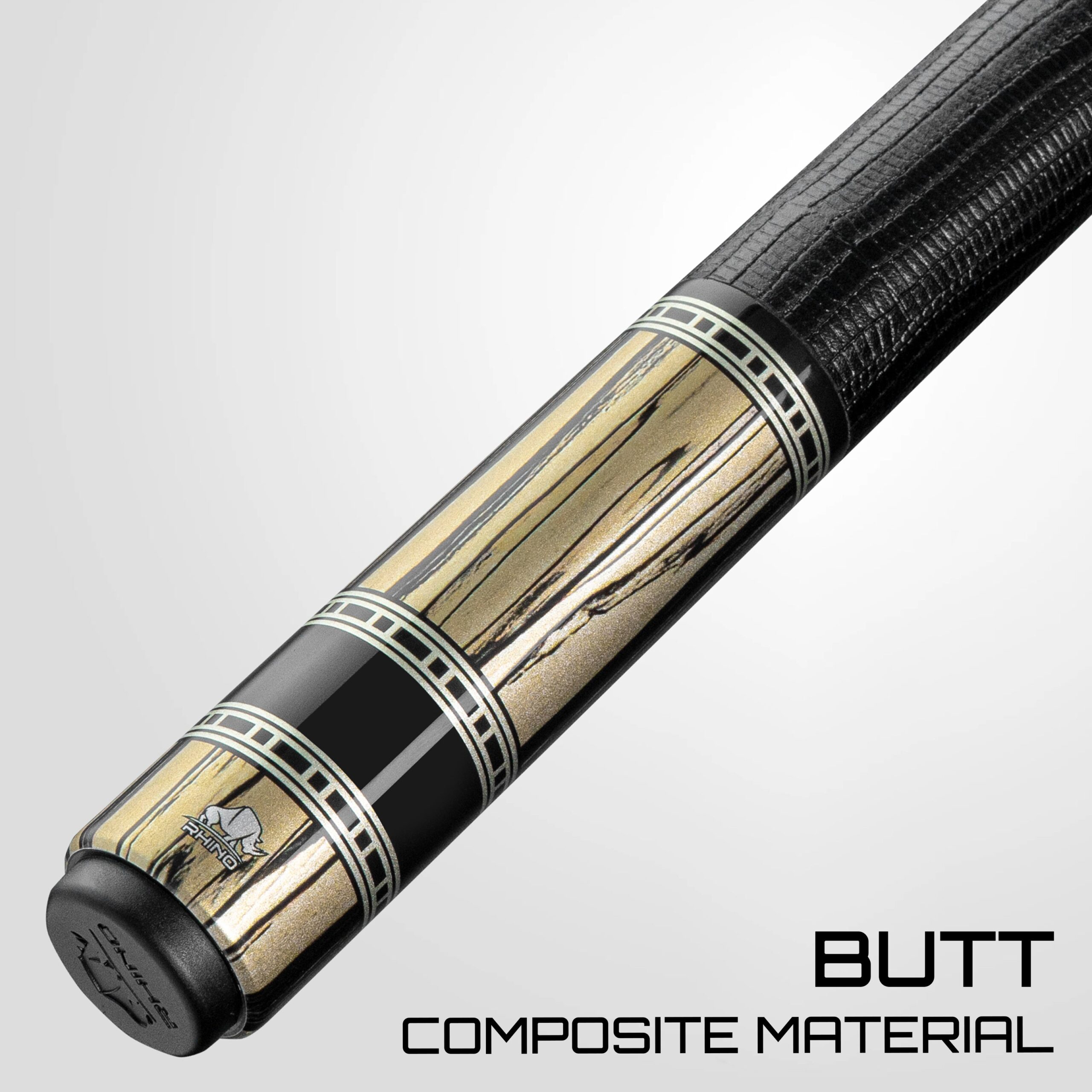 Rhino RETRÔ Pool Cue - Pale Moon Ebony - Lizard Embossed Microfiber Leather Wrap & Point - Arjumany