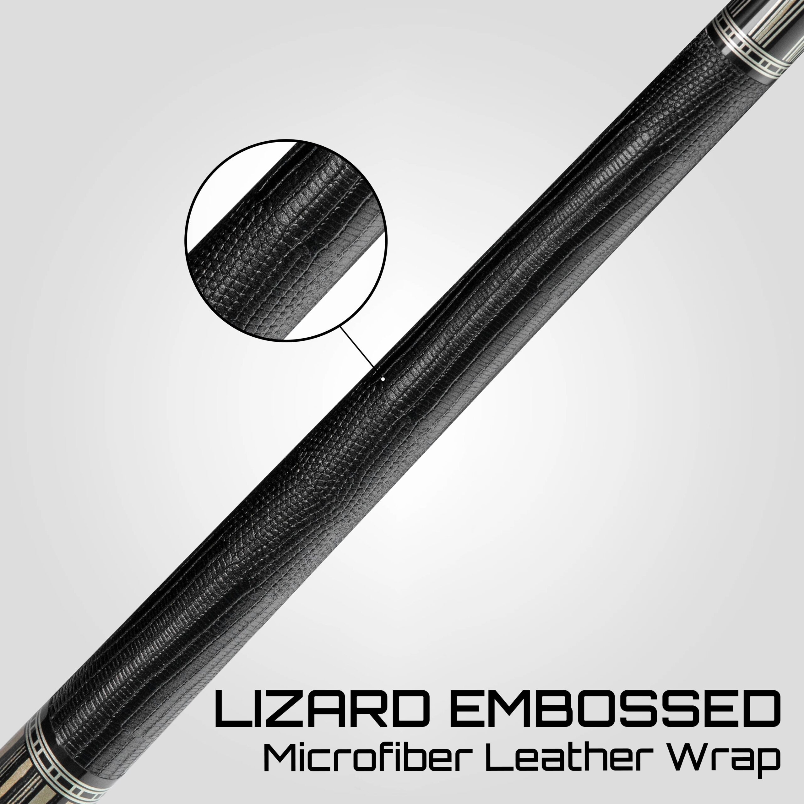 Rhino RETRÔ Pool Cue - Pale Moon Ebony - Lizard Embossed Microfiber Leather Wrap & Point - Arjumany