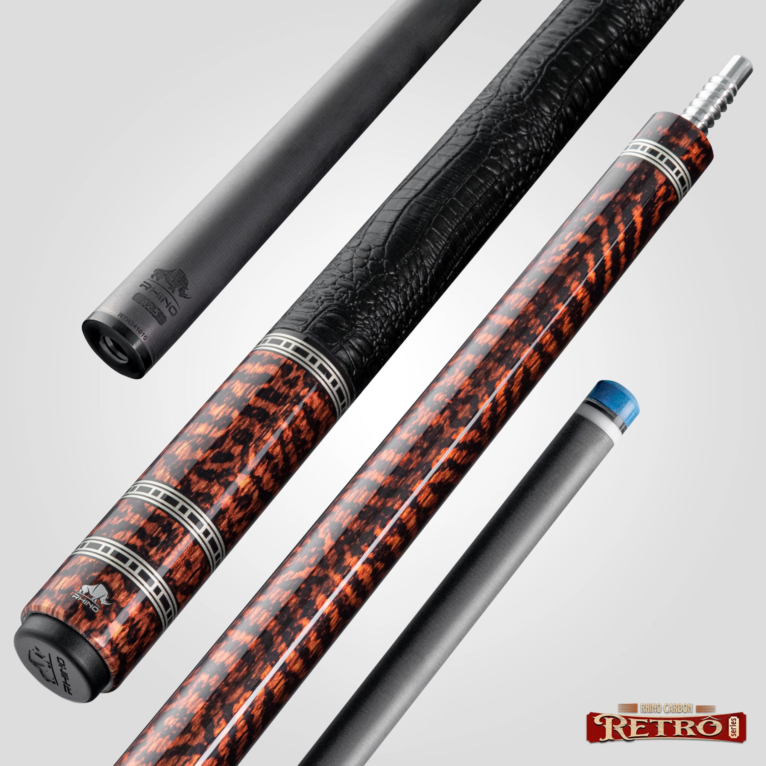 Rhino RETRÔ Pool Cue - Snake - Crocodile Embossed Microfiber Leather Wrap - Arjumany