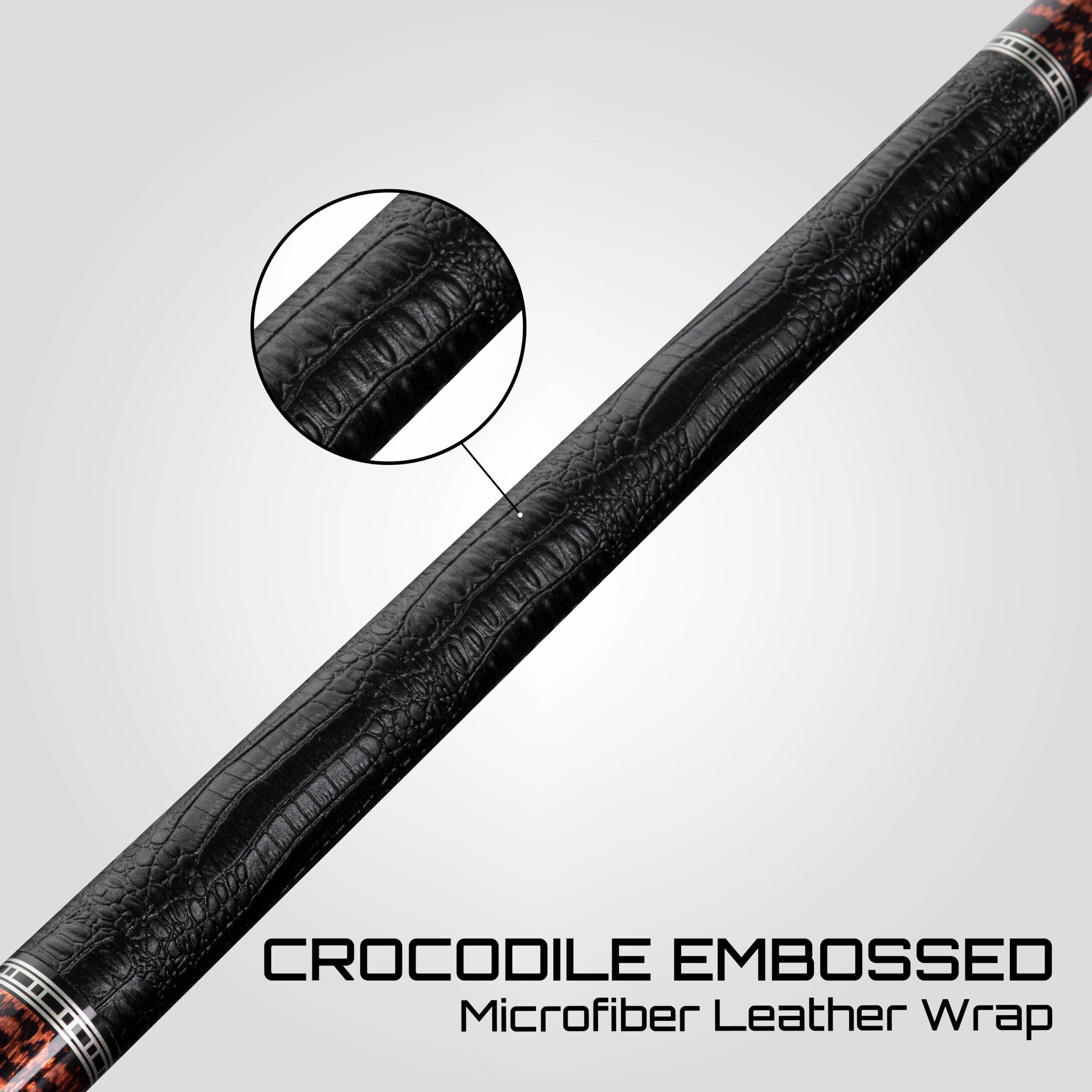 Rhino RETRÔ Pool Cue - Snake - Crocodile Embossed Microfiber Leather Wrap - Arjumany